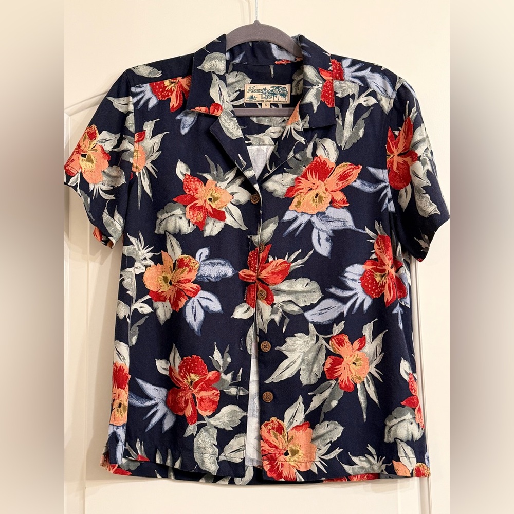Havana Jack’s Cafe Floral Rayon Button Down Shirt - Blue, Pink, Green, Size S